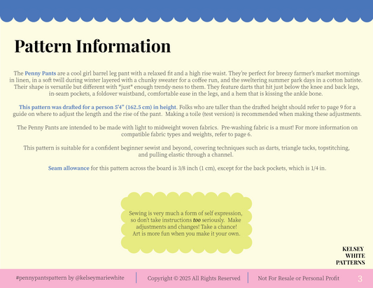 Penny Pants Pattern - Adult Sizing